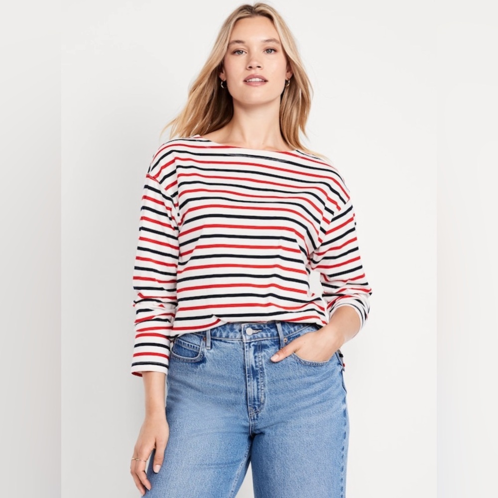 NEW…Striped Long-Sleeve Mariner Top